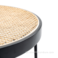 Metal-frame rattan-top mesa de café grande vintage redondo